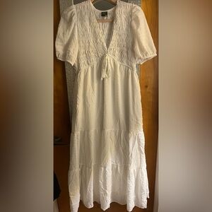 Taylor White Smocked Empire Waist Maxi Dress